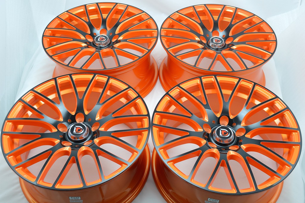 Set of 4 New 18x8 DDR Zuki Orange Black Finish 18